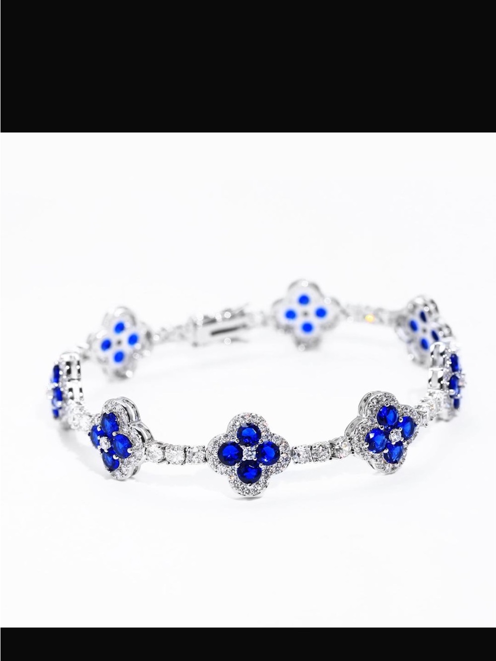 Sterling Silver Blue Sapphire Flower Bracelet